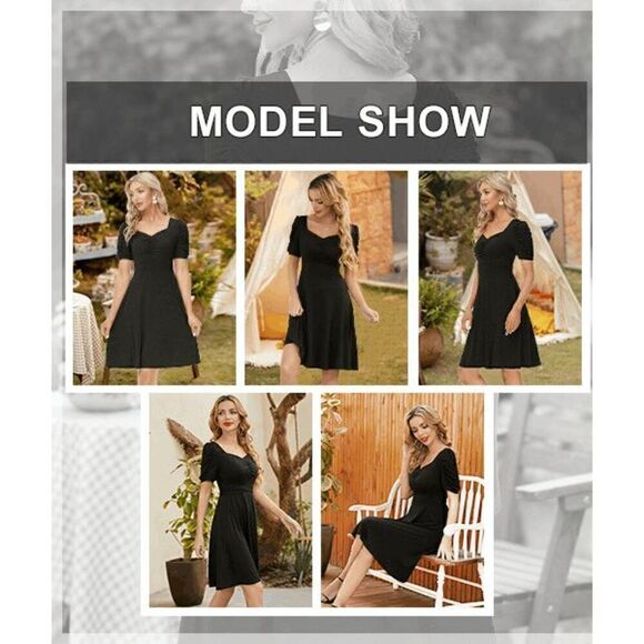 🖤 NWT Pinup Vintage Retro 1950s Puff Sleeve Classy Little Black Dress SIZE XXL - Picture 5 of 14